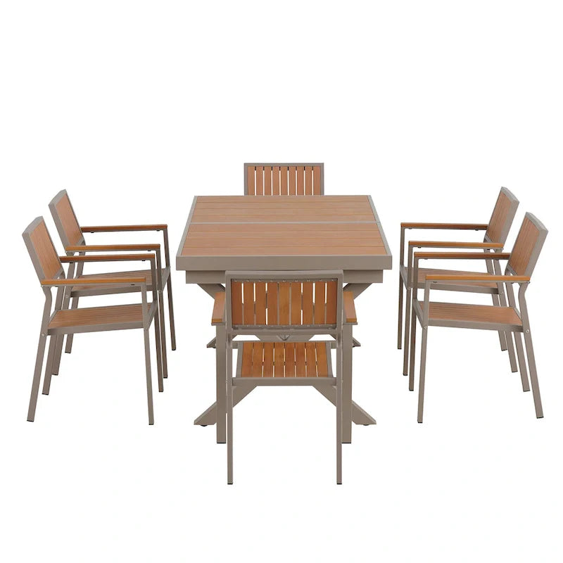 Ensemble de salle à manger d'extérieur extensible 7 pièces avec table extensible et 6 fauteuils
