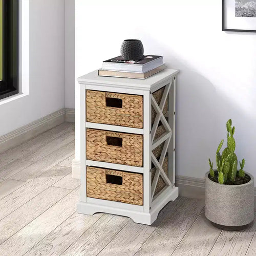 Meuble de rangement d'appoint à 3 niveaux avec 3 paniers en osier
