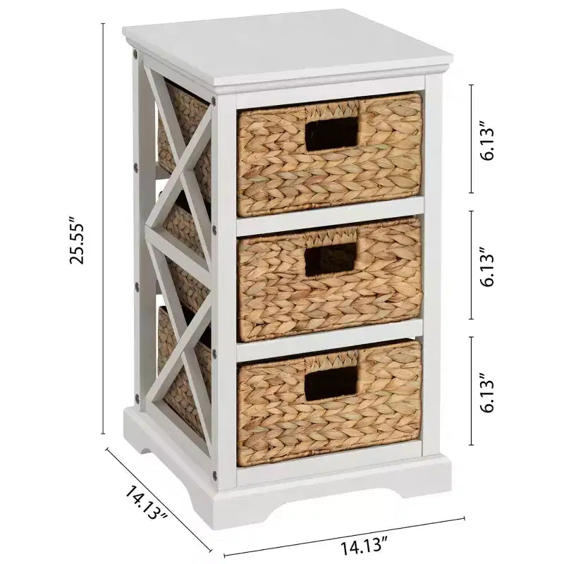 Meuble de rangement d'appoint à 3 niveaux avec 3 paniers en osier