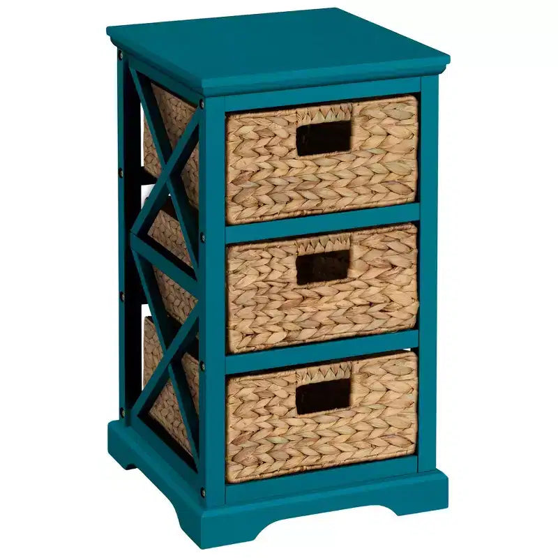 eHemco Hampton Meadows 3 Tier X-Side End Storage Cabinet with 3 Wicker Baskets