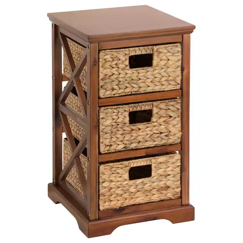 Meuble de rangement d'appoint à 3 niveaux avec 3 paniers en osier