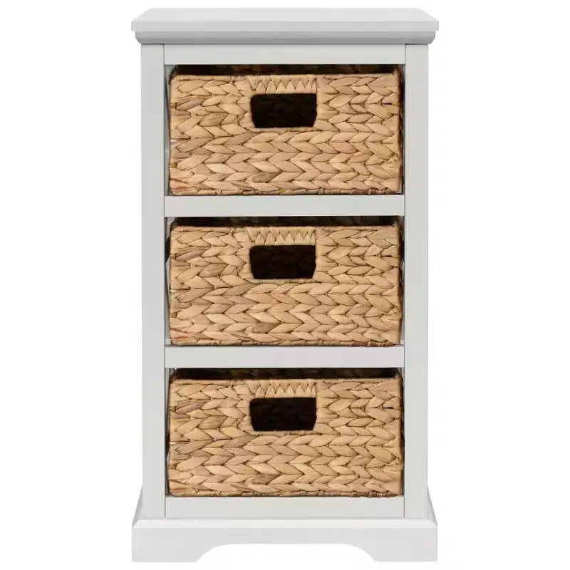 Meuble de rangement d'appoint à 3 niveaux avec 3 paniers en osier
