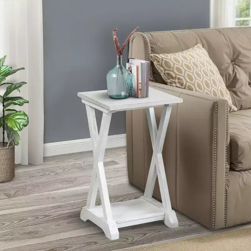 Table d'appoint de chevet X-Farmhouse avec étagère de rangement