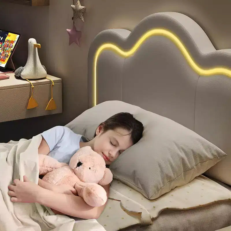 Cadre de lit plateforme simple capitonné en velours avec tête de lit réglable en hauteur, lumières LED RGB