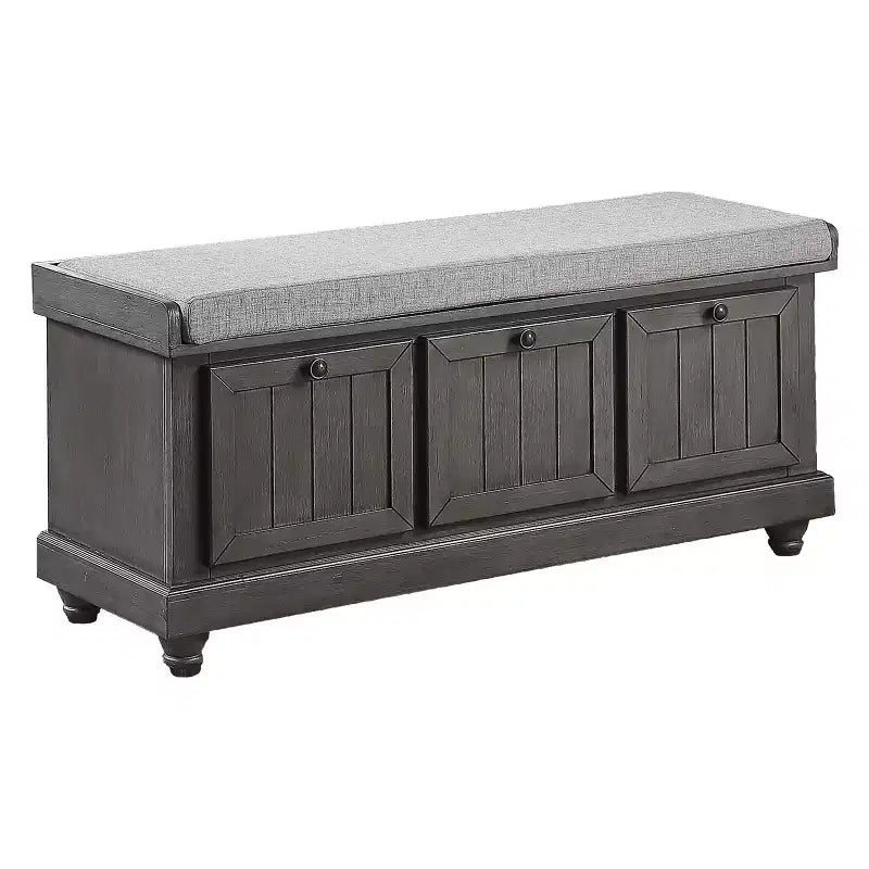 Banc ottoman de rangement à dessus rabattable de style rétro avec siège coussiné, banc de rangement en bois massif pour chambre à coucher, entrée