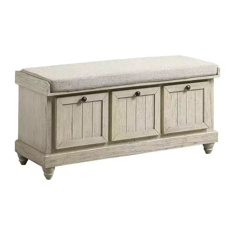 Banc ottoman de rangement à dessus rabattable de style rétro avec siège coussiné, banc de rangement en bois massif pour chambre à coucher, entrée