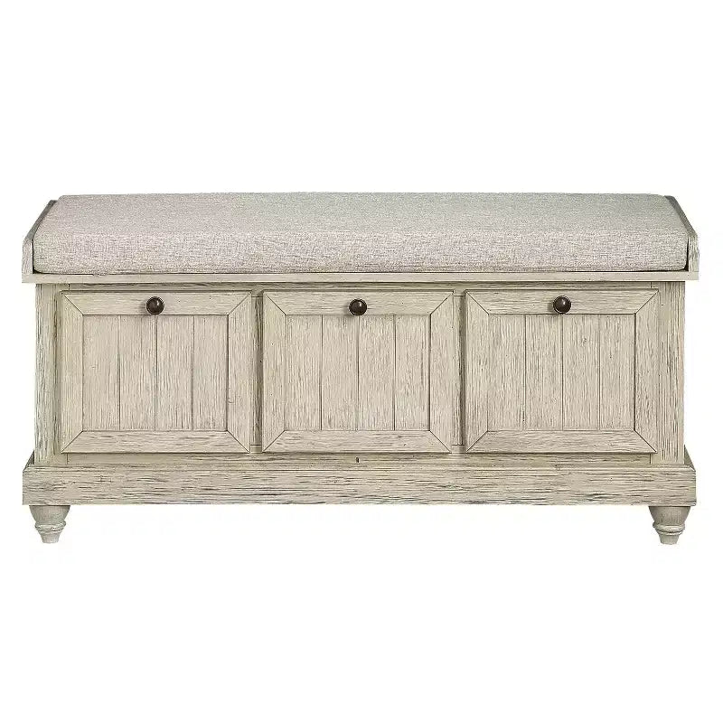 Banc ottoman de rangement à dessus rabattable de style rétro avec siège coussiné, banc de rangement en bois massif pour chambre à coucher, entrée