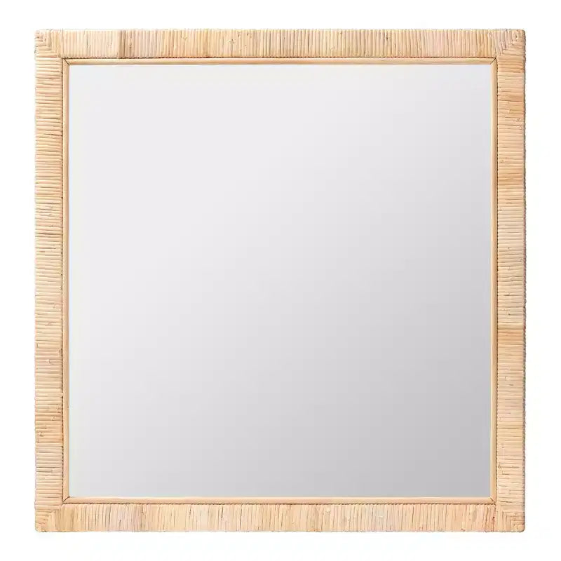 Miroir mural carré d'appoint en rotin naturel de style bohème