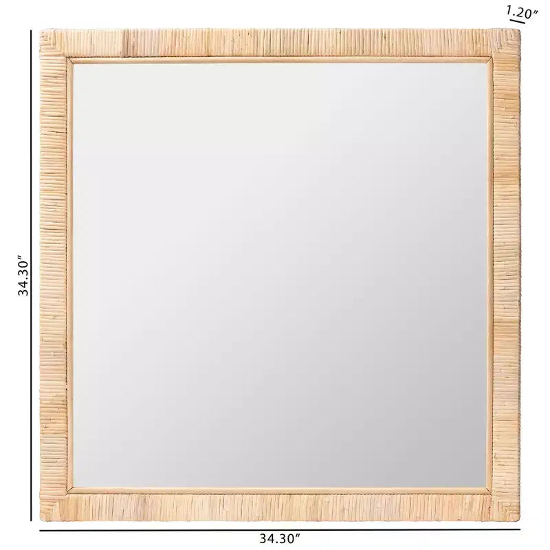 Miroir mural carré d'appoint en rotin naturel de style bohème