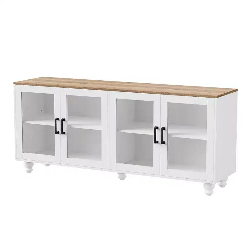 Meuble TV de ferme avec portes en verre trempé pour téléviseurs jusqu'à 70", buffet polyvalent avec étagères réglables