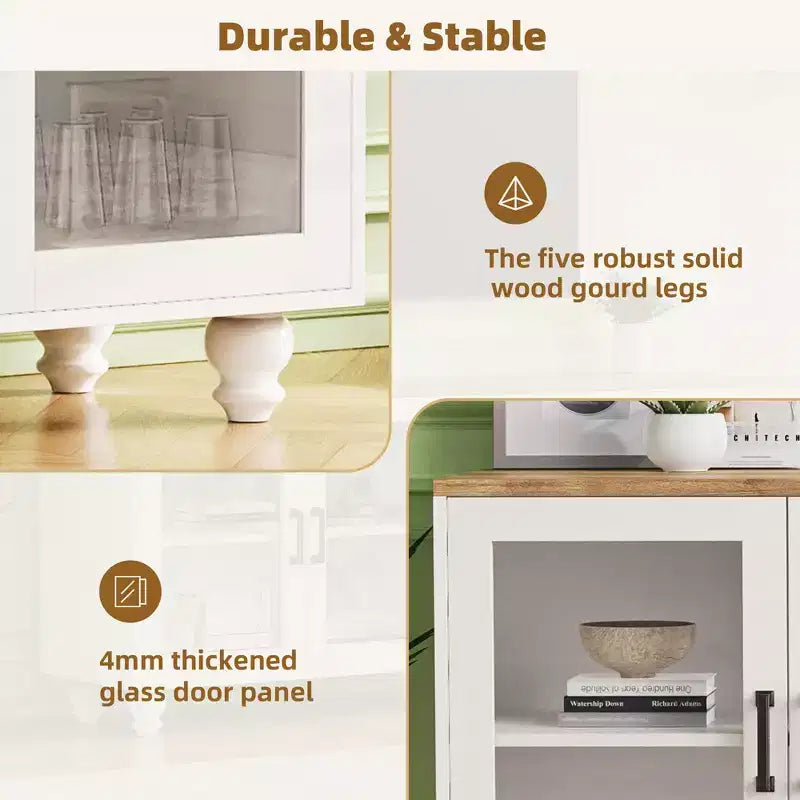 Meuble TV de ferme avec portes en verre trempé pour téléviseurs jusqu'à 70", buffet polyvalent avec étagères réglables