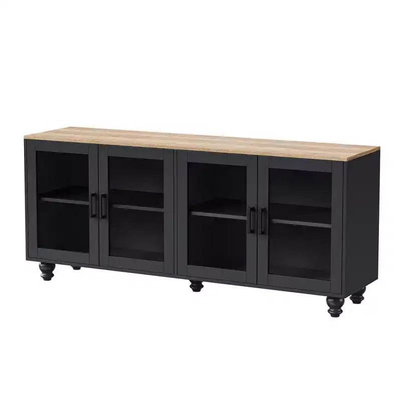 Meuble TV de ferme avec portes en verre trempé pour téléviseurs jusqu'à 70", buffet polyvalent avec étagères réglables