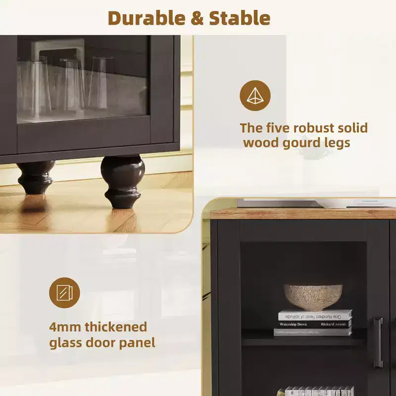 Meuble TV de ferme avec portes en verre trempé pour téléviseurs jusqu'à 70", buffet polyvalent avec étagères réglables