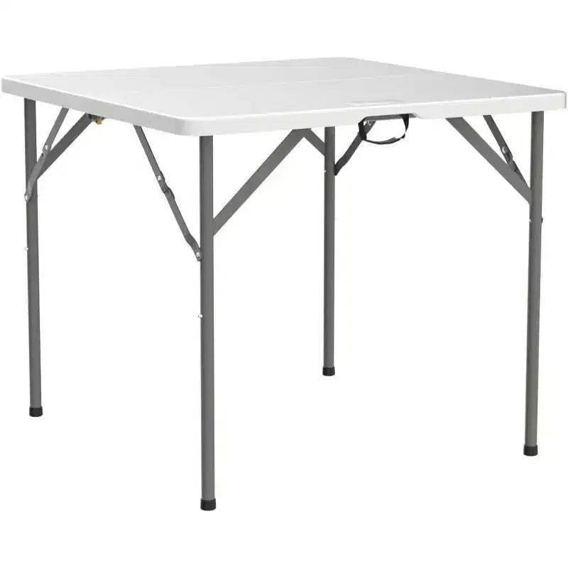 Table carrée pliable en deux de 34", table de salle à manger ou de jeu portable en plastique à deux volets pour cuisine ou événement en extérieur, blanche