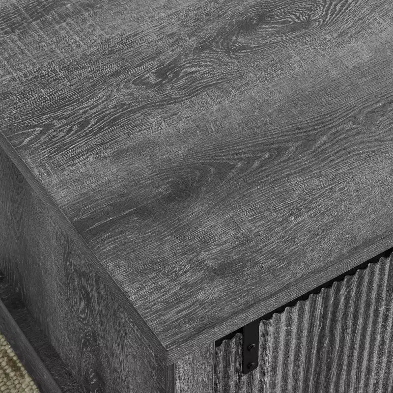 Table basse de ferme de 41 po avec porte coulissante de grange, 3 compartiments de rangement et étagères réglables