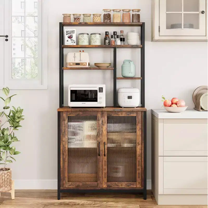 Étagère de boulanger, support de micro-ondes de 64,5 po avec rangement, meuble bar haut, étagères de boulanger sur pied, bar à vin autoportant avec pieds réglables