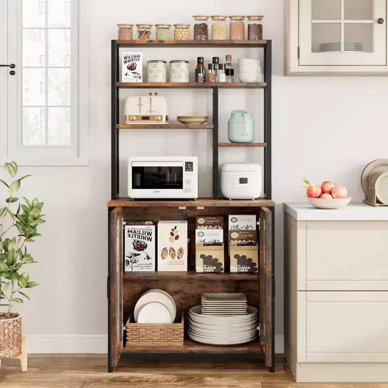 Étagère de boulanger, support de micro-ondes de 64,5 po avec rangement, meuble bar haut, étagères de boulanger sur pied, bar à vin autoportant avec pieds réglables