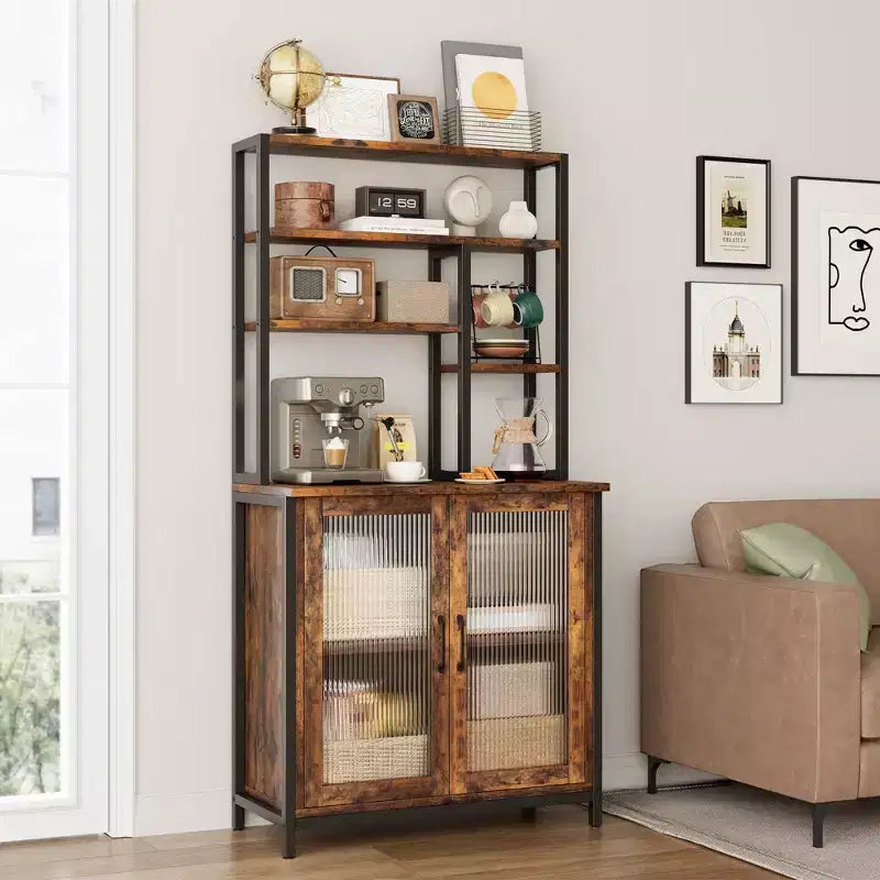 Étagère de boulanger, support de micro-ondes de 64,5 po avec rangement, meuble bar haut, étagères de boulanger sur pied, bar à vin autoportant avec pieds réglables