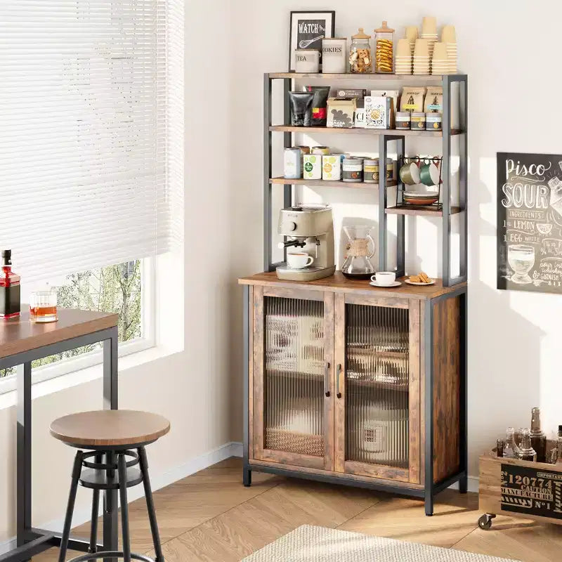Étagère de boulanger, support de micro-ondes de 64,5 po avec rangement, meuble bar haut, étagères de boulanger sur pied, bar à vin autoportant avec pieds réglables