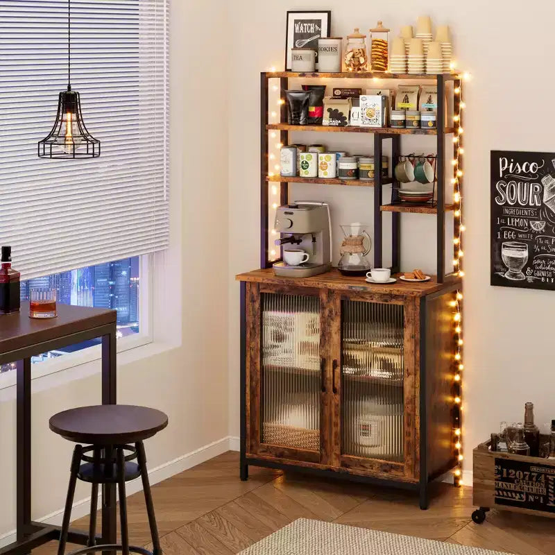 Étagère de boulanger, support de micro-ondes de 64,5 po avec rangement, meuble bar haut, étagères de boulanger sur pied, bar à vin autoportant avec pieds réglables