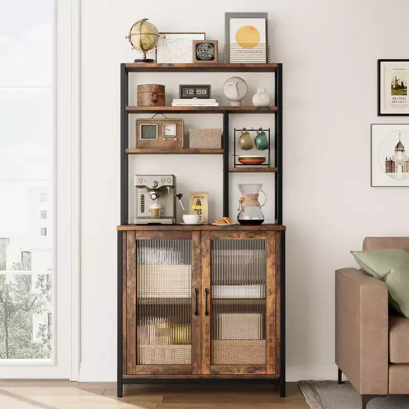 Étagère de boulanger, support de micro-ondes de 64,5 po avec rangement, meuble bar haut, étagères de boulanger sur pied, bar à vin autoportant avec pieds réglables