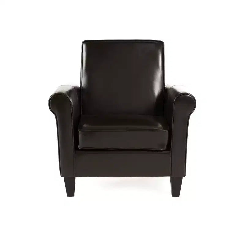 Fauteuil club contemporain rembourré à accoudoirs roulés