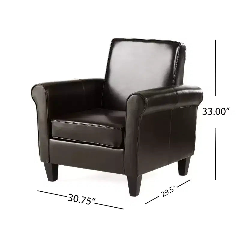 Fauteuil club contemporain rembourré à accoudoirs roulés