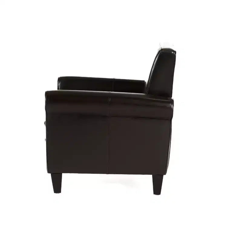 Fauteuil club contemporain rembourré à accoudoirs roulés