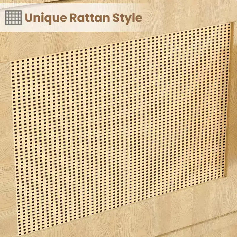 Étagère bohème à 5 niveaux avec portes en rotin, bibliothèque en bois avec armoire de rangement, grande bibliothèque haute pour salon