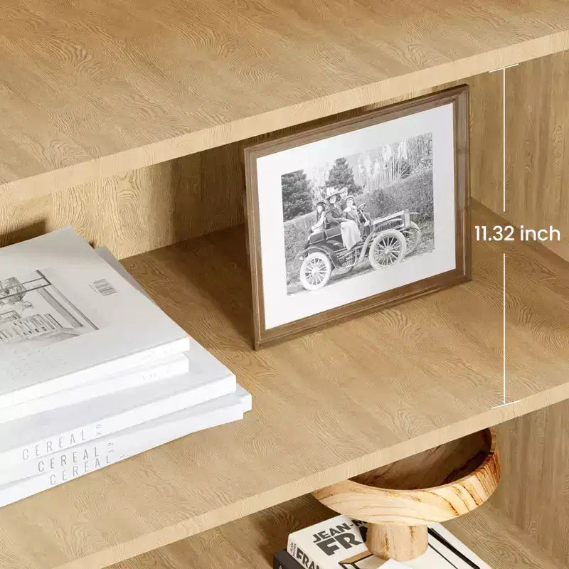 Étagère bohème à 5 niveaux avec portes en rotin, bibliothèque en bois avec armoire de rangement, grande bibliothèque haute pour salon