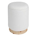 Storied Home Round Boucle Upholstered Storage Stool with Removeable Lid, Cream