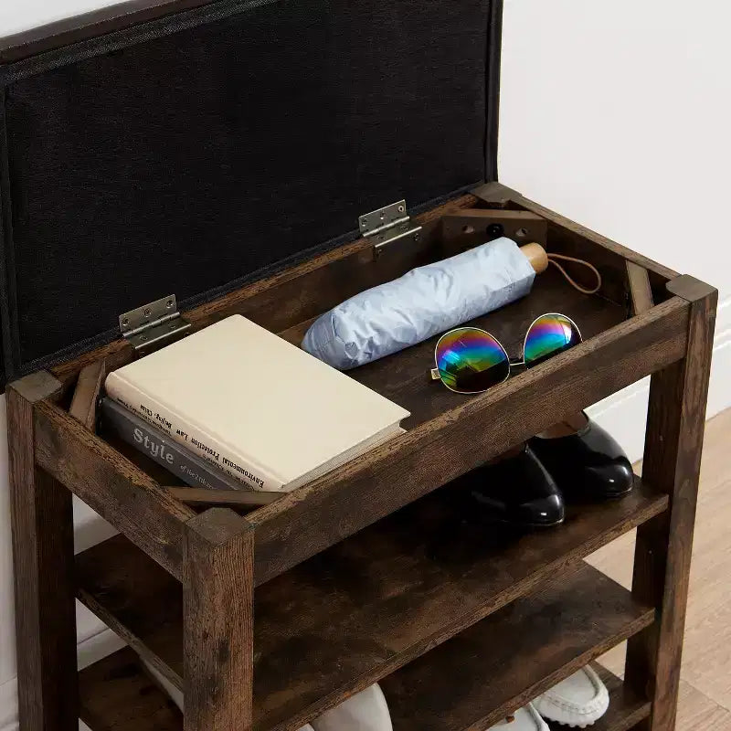 Banc range-chaussures en bois rembourré en similicuir