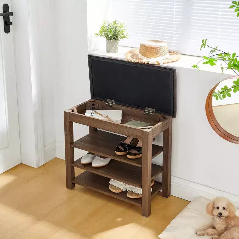 Banc range-chaussures en bois rembourré en similicuir