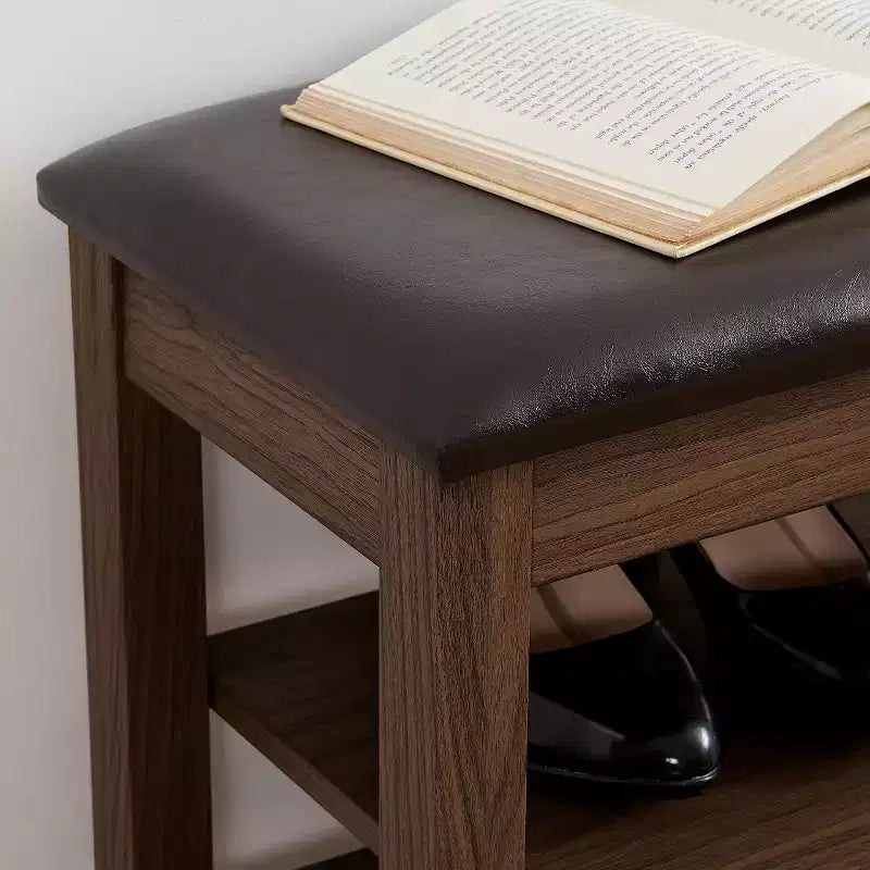 Banc range-chaussures en bois rembourré en similicuir