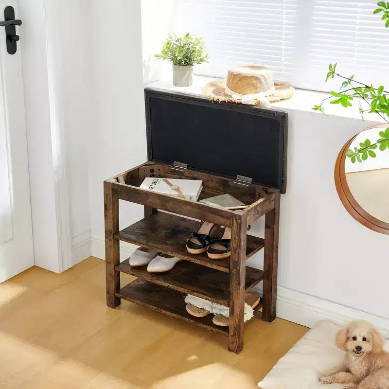 Banc range-chaussures en bois rembourré en similicuir