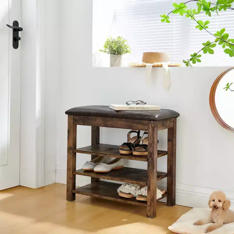 Banc range-chaussures en bois rembourré en similicuir