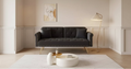 MAYEERTY Black Velvet Fabric Sofa Featuring Nail Head Trim and Accompanied By A Matching Throw Pillow