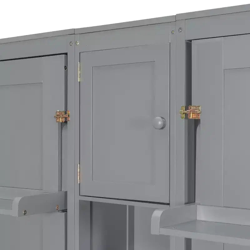 Lit escamotable double avec étagères-pieds convertibles et unité de rangement centrale