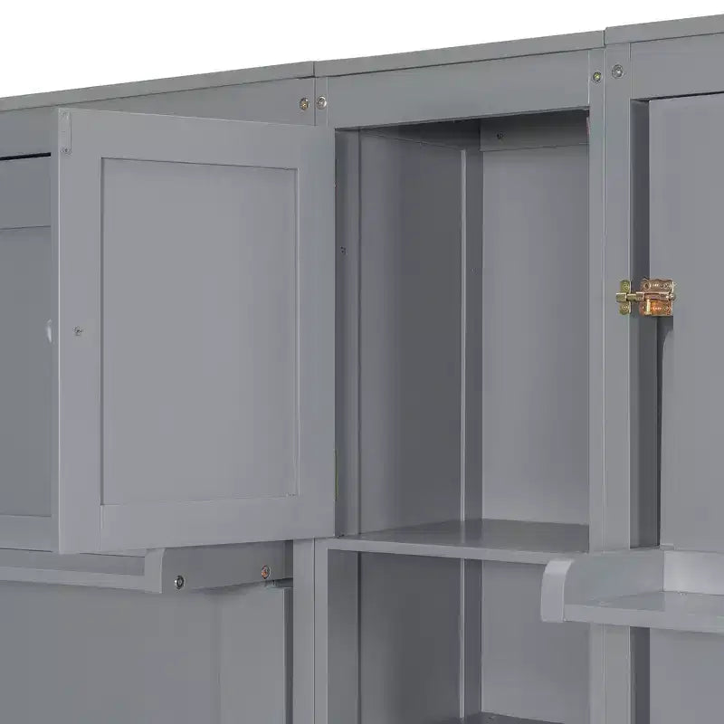 Lit escamotable double avec étagères-pieds convertibles et unité de rangement centrale