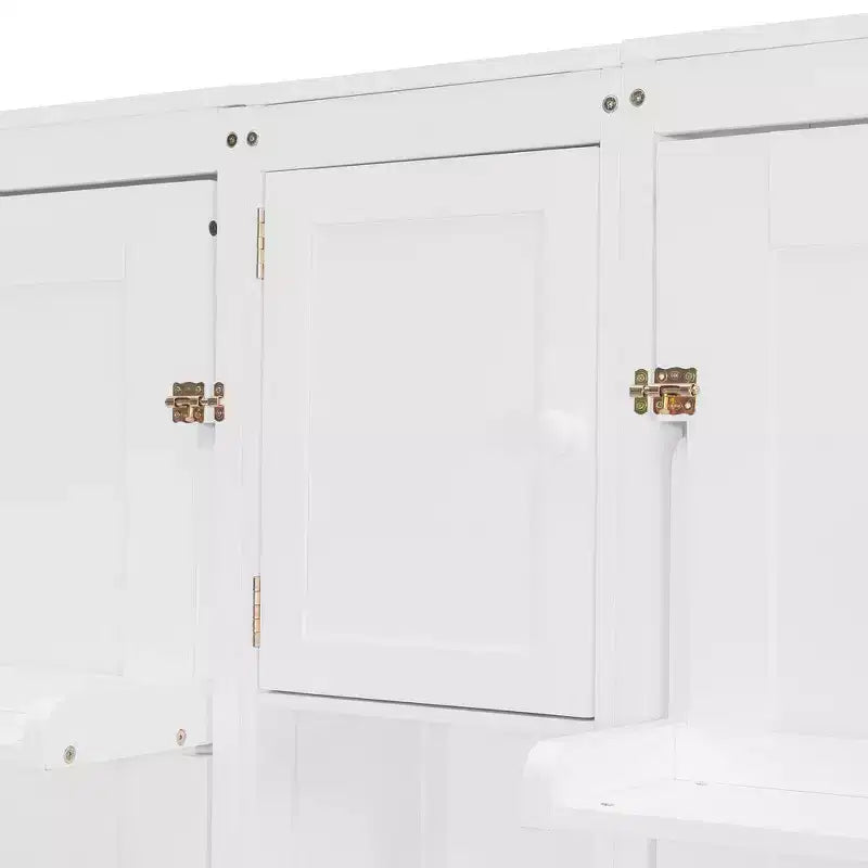 Lit escamotable double avec étagères-pieds convertibles et unité de rangement centrale
