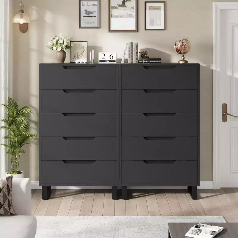 Commode haute à 5 tiroirs, commode verticale de 120 cm avec rangement, blanche
