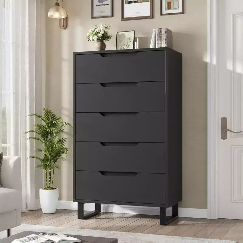 Commode haute à 5 tiroirs, commode verticale de 120 cm avec rangement, blanche