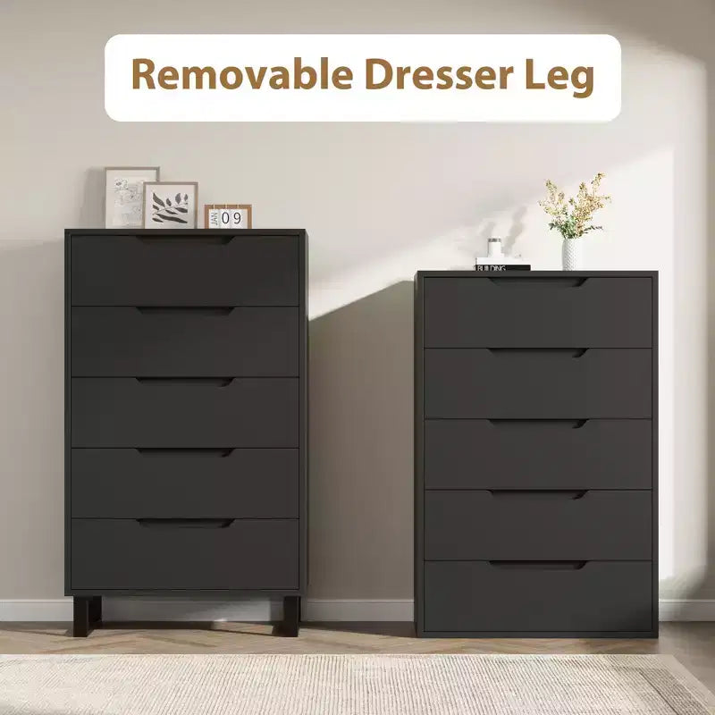 Commode haute à 5 tiroirs, commode verticale de 120 cm avec rangement, blanche