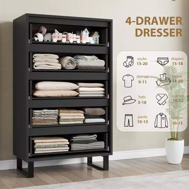 Commode haute à 5 tiroirs, commode verticale de 120 cm avec rangement, blanche