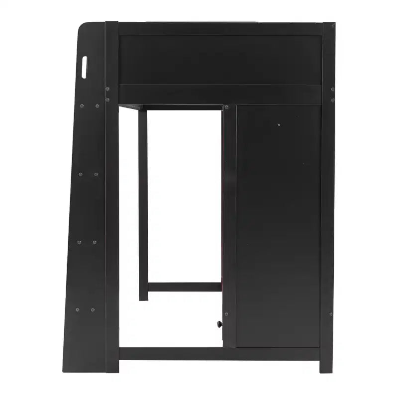 Lit mezzanine gaming pour lit jumeau/double avec bureau intégré, armoire, éclairage LED et un tiroir, cadre de lit en bois de pin, noir