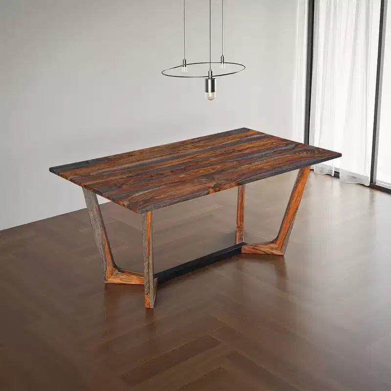 Table de salle à manger rectangulaire en bois de sheesham de 170 cm avec base tréteau en métal noir