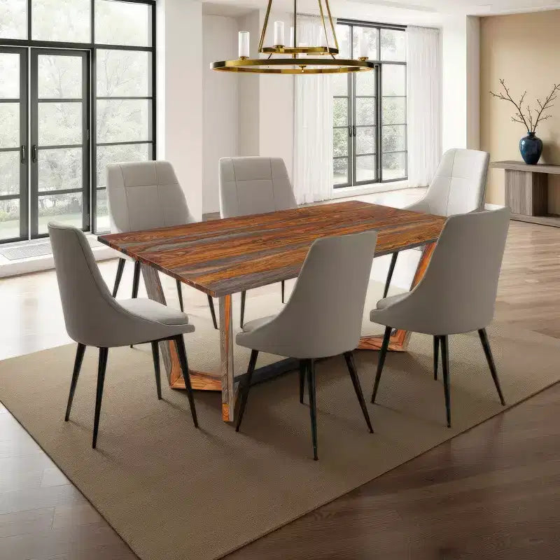 Table de salle à manger rectangulaire en bois de sheesham de 170 cm avec base tréteau en métal noir