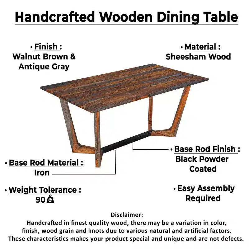Table de salle à manger rectangulaire en bois de sheesham de 170 cm avec base tréteau en métal noir