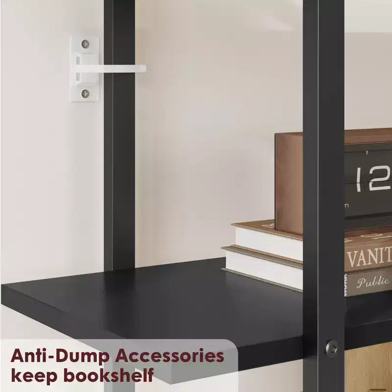 Étagère en rotin à 5 niveaux, bibliothèque ouverte de 180,6 cm avec armoire, étagère de présentation autoportante avec cadre en métal, étagère de rangement ouverte pour chambre à coucher