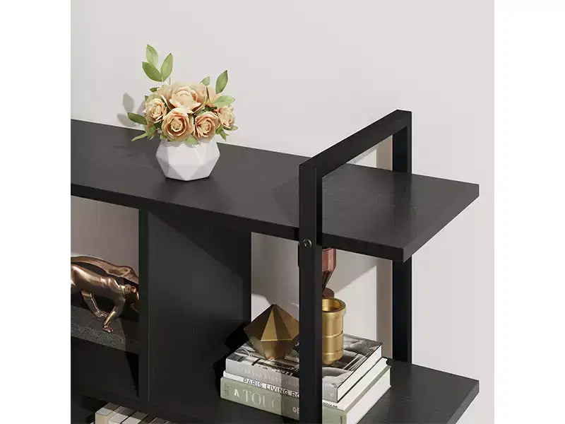 Étagère en rotin à 5 niveaux, bibliothèque ouverte de 180,6 cm avec armoire, étagère de présentation autoportante avec cadre en métal, étagère de rangement ouverte pour chambre à coucher